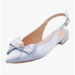 FYS Light Blue Pearl Bow Pointed Toe Pumps Slip on Singbacks Daily Shoes